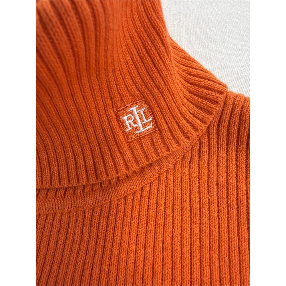 Lauren Ralph Lauren Turtleneck Sweater Women's L Orange Ribbed Knit - Picture 3 of 11